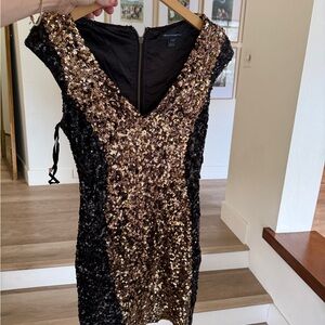 French Connection Gold and Black Bodycon Mini Dress